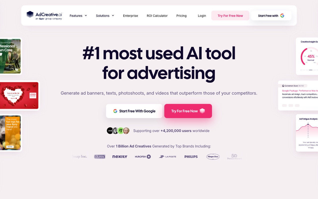 Screenshot of the AdCreative.ai homepage