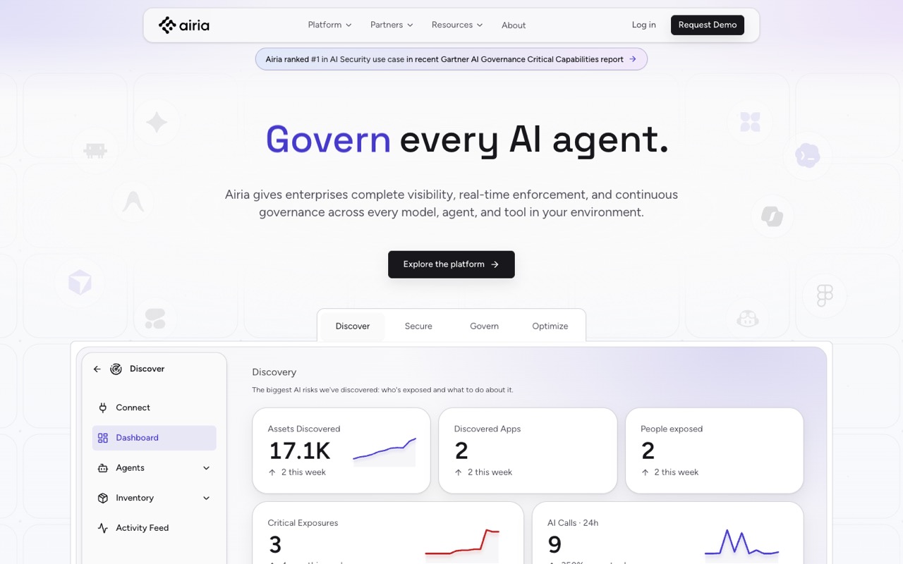 Screenshot of the Airia homepage