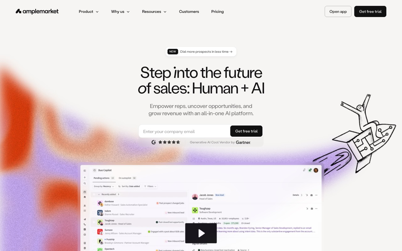 Screenshot of the Amplemarket homepage