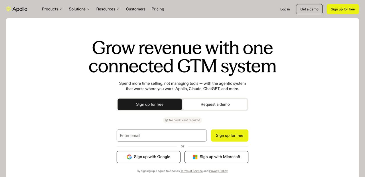 Screenshot of the Apollo homepage