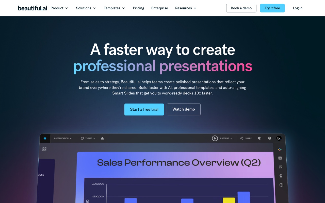 Screenshot of the Beautiful.ai homepage