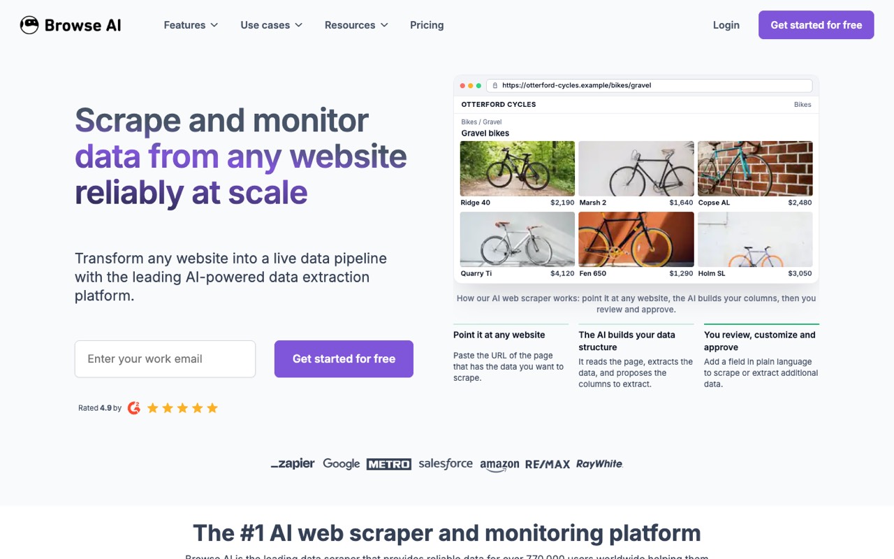 Screenshot of the Browse AI homepage