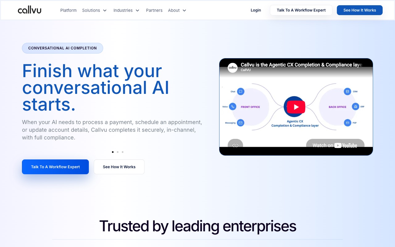 Screenshot of the Callvu homepage