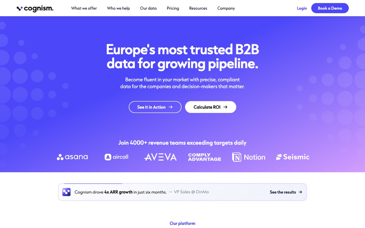 Screenshot of the Cognism homepage