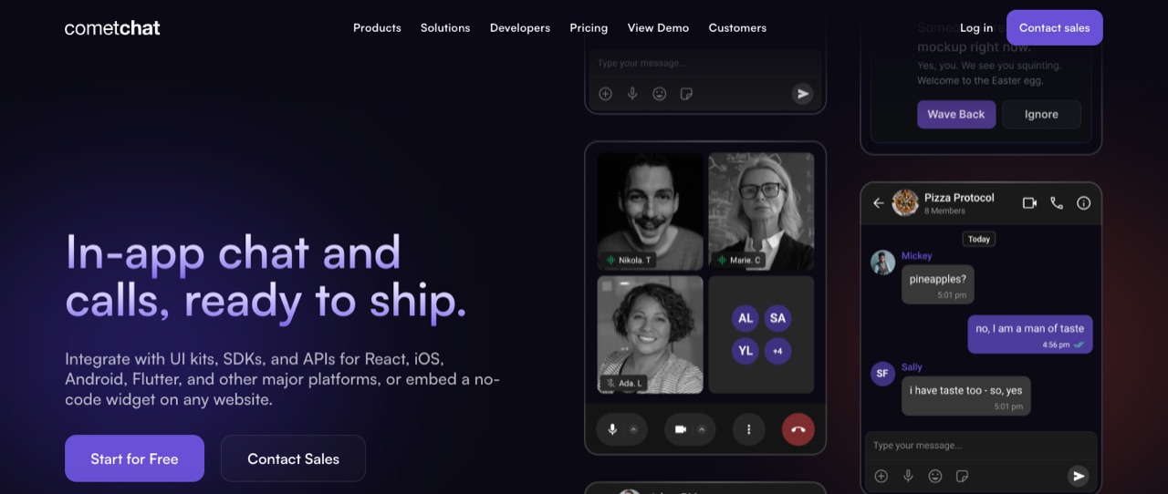 Screenshot of the CometChat homepage
