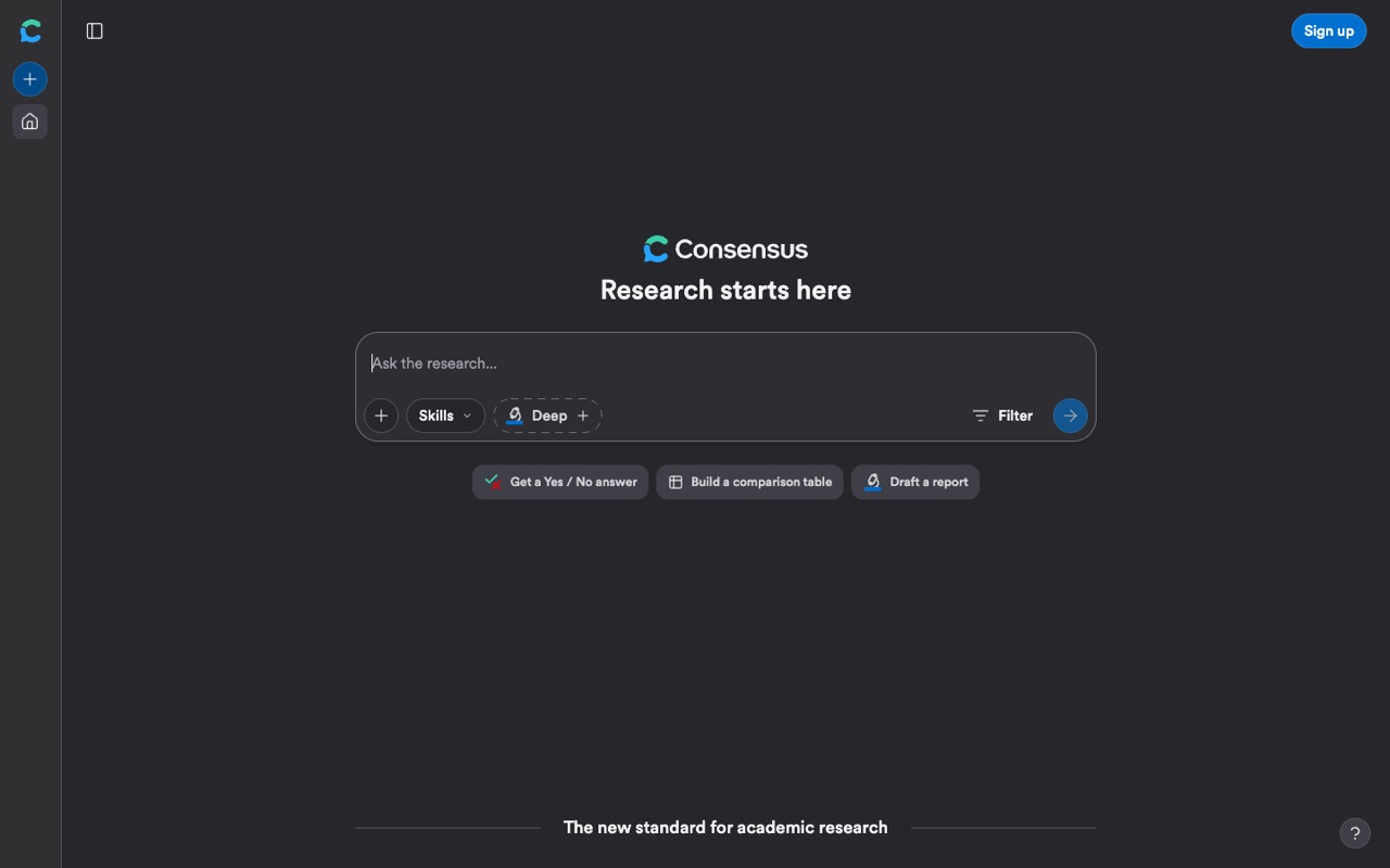 Screenshot of the Consensus homepage