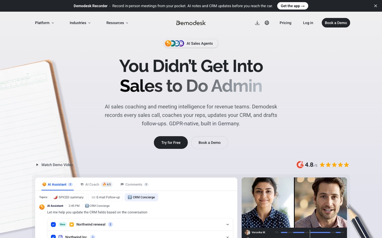 Screenshot of the Demodesk homepage