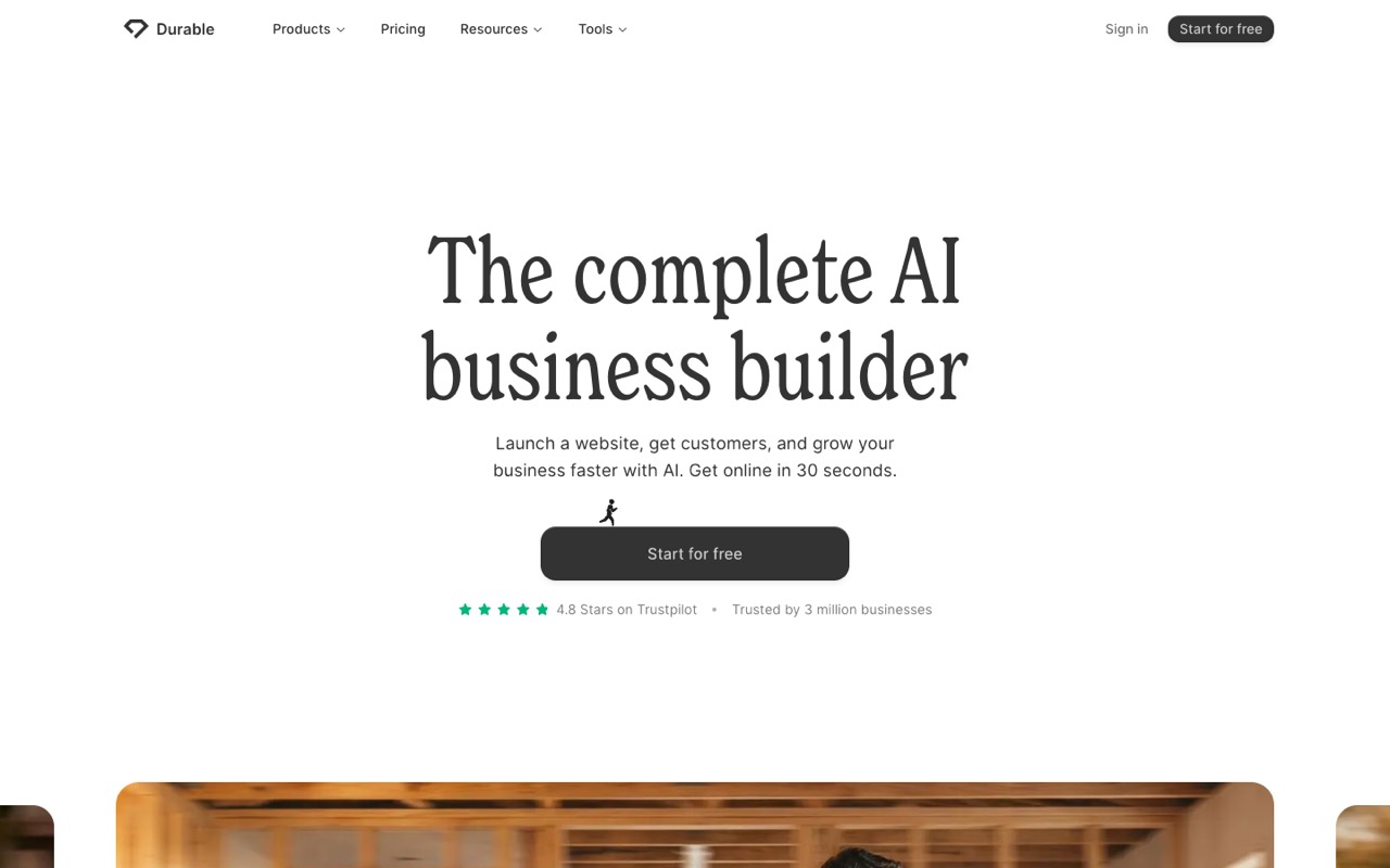 Screenshot of the Durable homepage