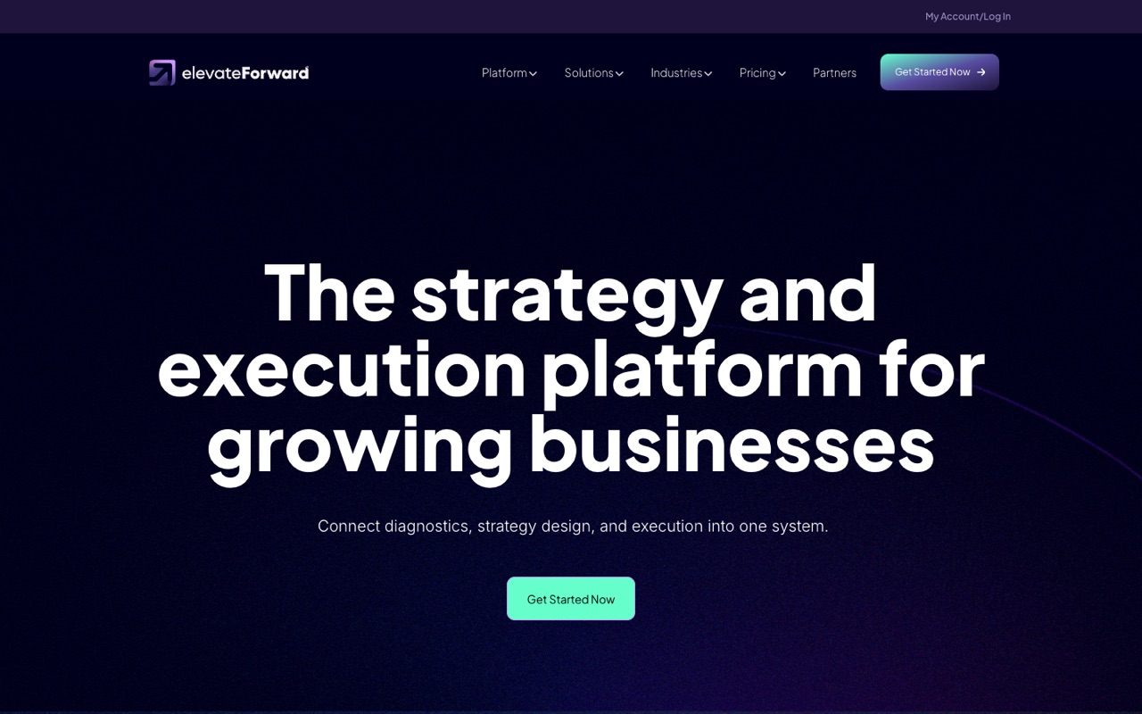 Screenshot of the ElevateForward homepage