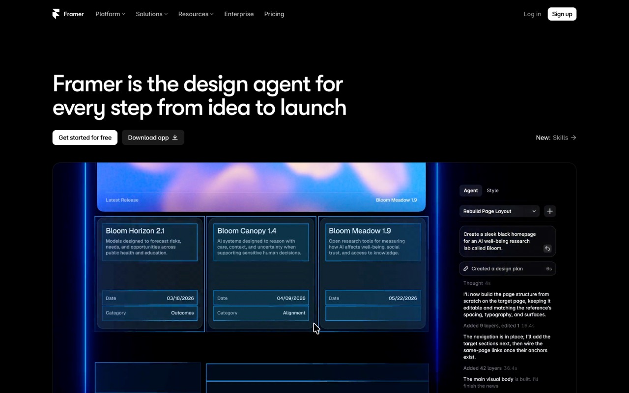 Screenshot of the Framer homepage