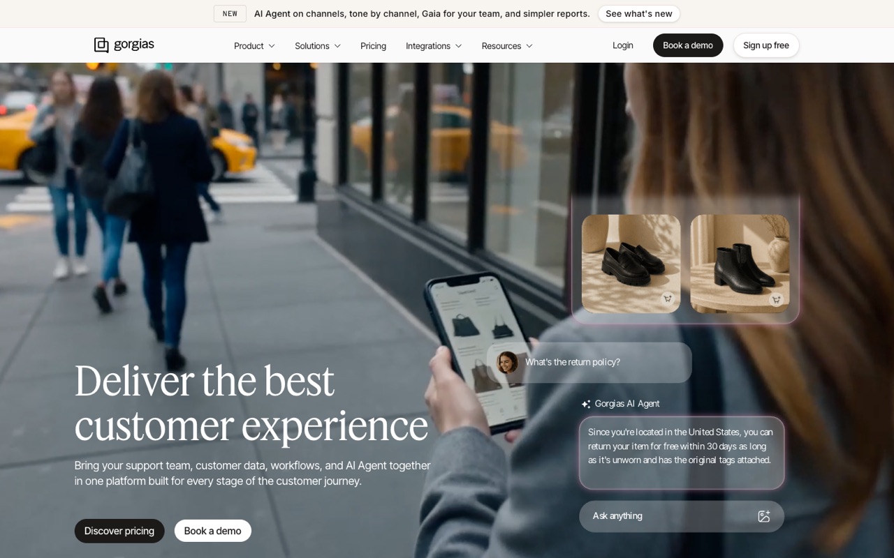 Screenshot of the Gorgias homepage