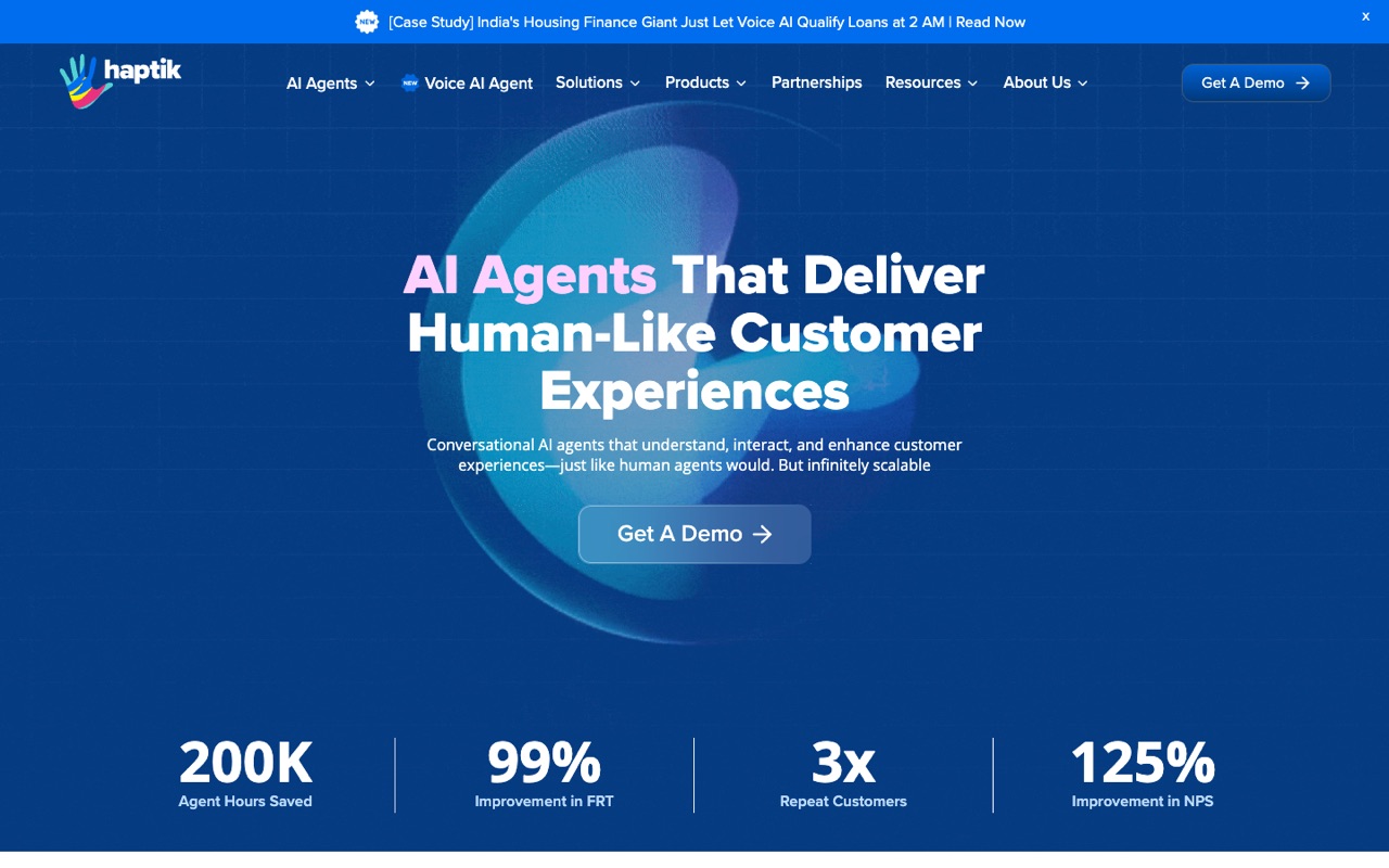 Screenshot of the Haptik homepage