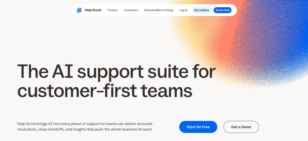 Screenshot of the Help Scout homepage