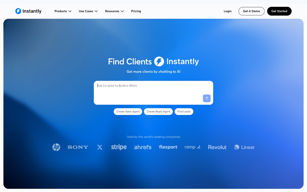 Screenshot of the Instantly homepage