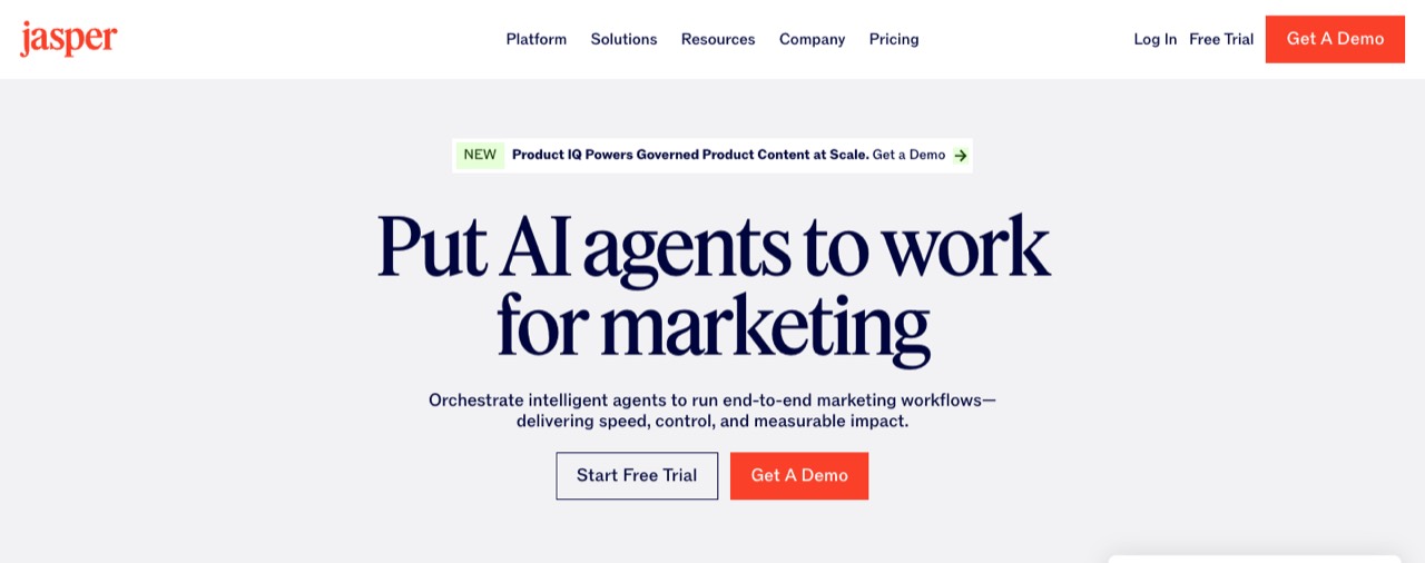Screenshot of the Jasper homepage