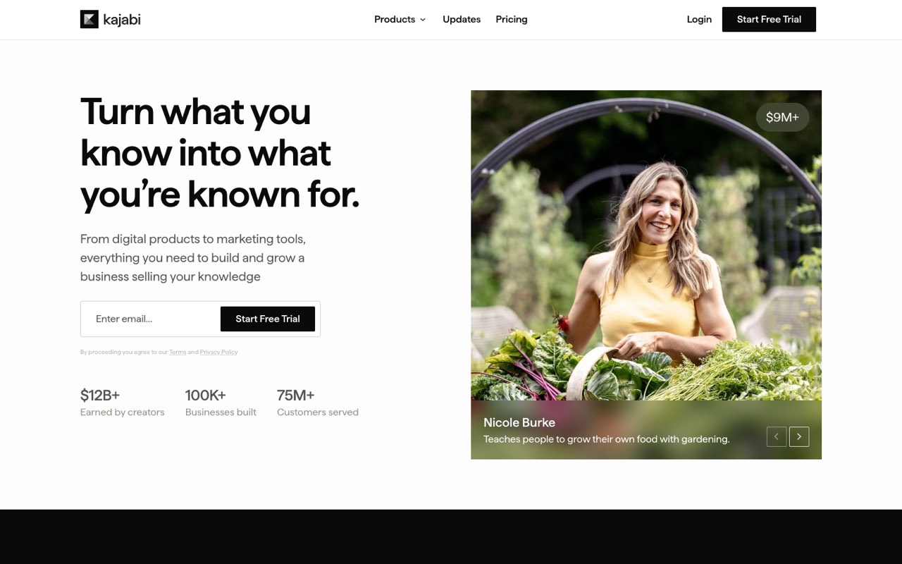 Screenshot of the Kajabi homepage