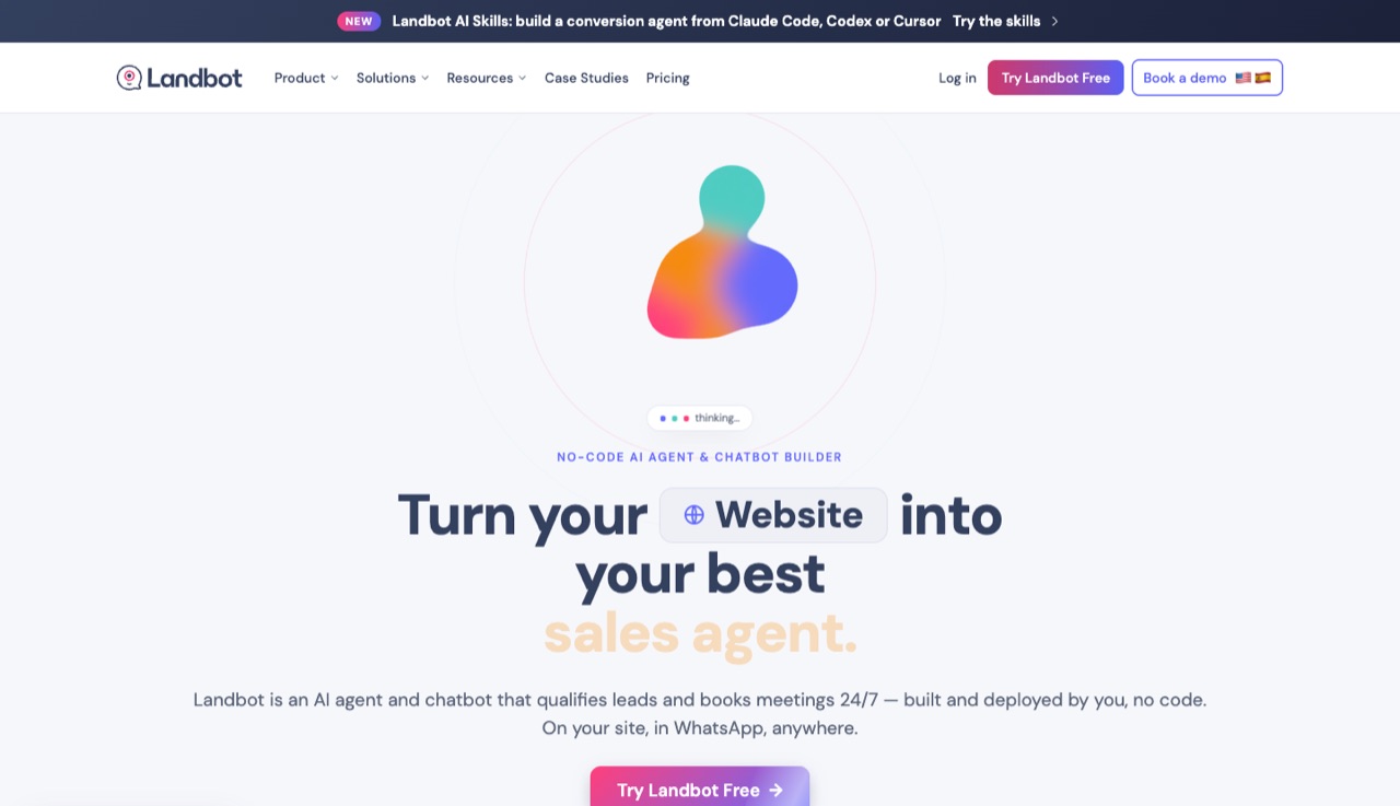 Screenshot of the Landbot homepage