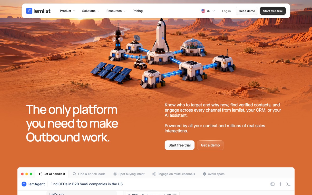 Screenshot of the lemlist homepage