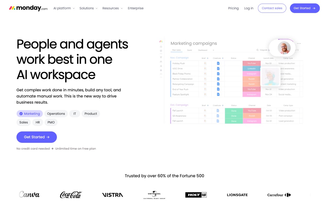 Screenshot of the monday.com homepage