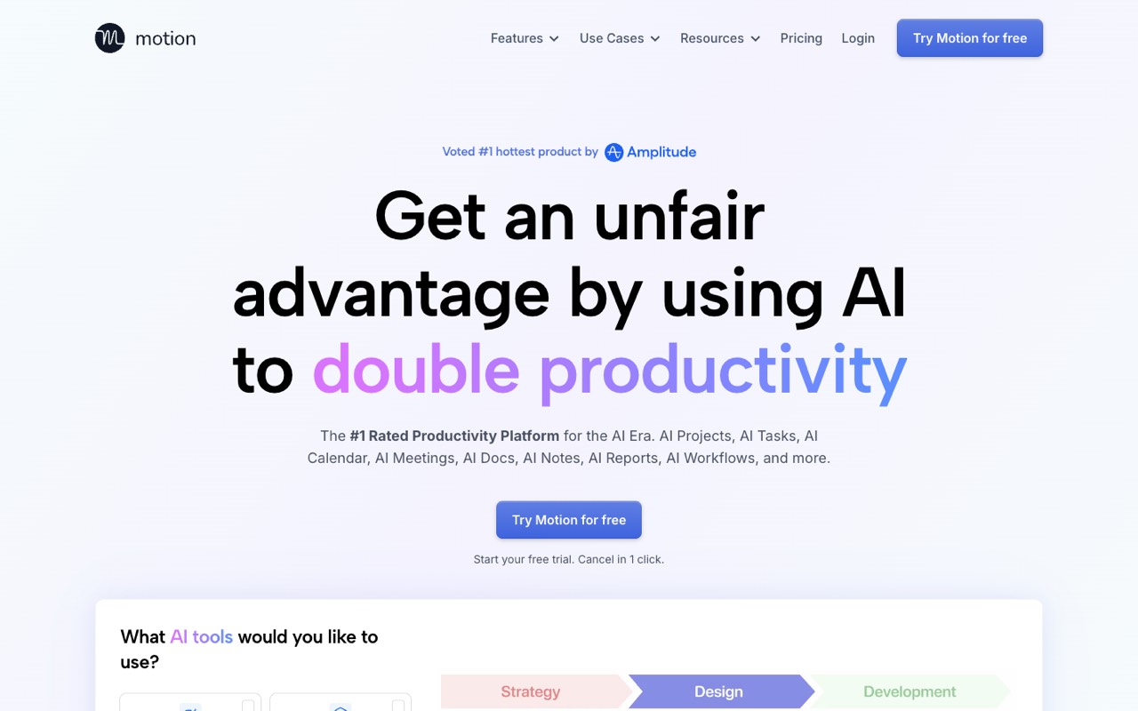 Screenshot of the Motion homepage