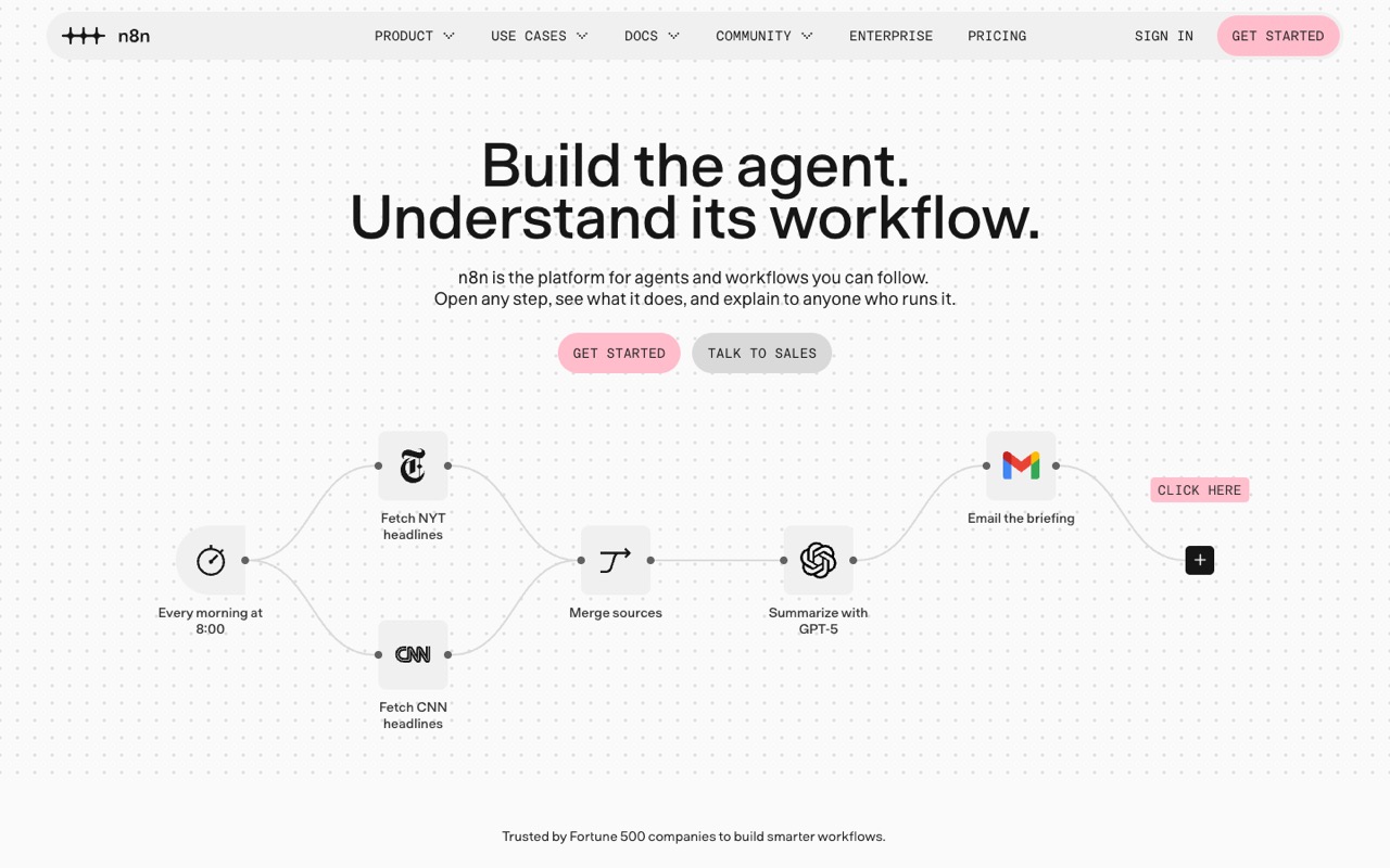 Screenshot of the n8n homepage