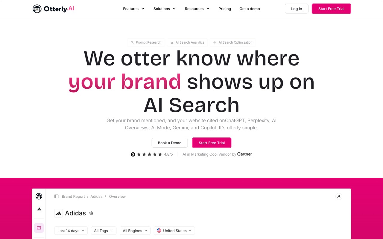 Screenshot of the Otterly.ai homepage