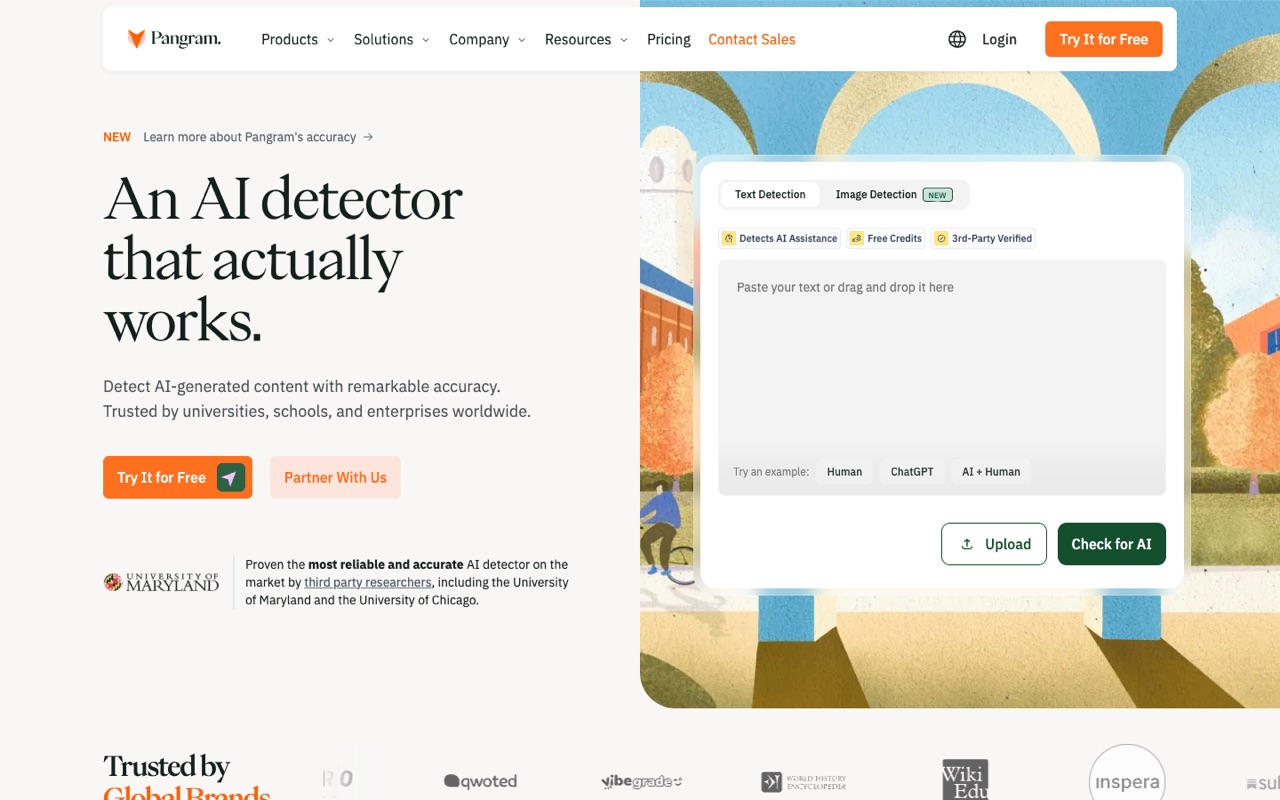 Screenshot of the Pangram homepage