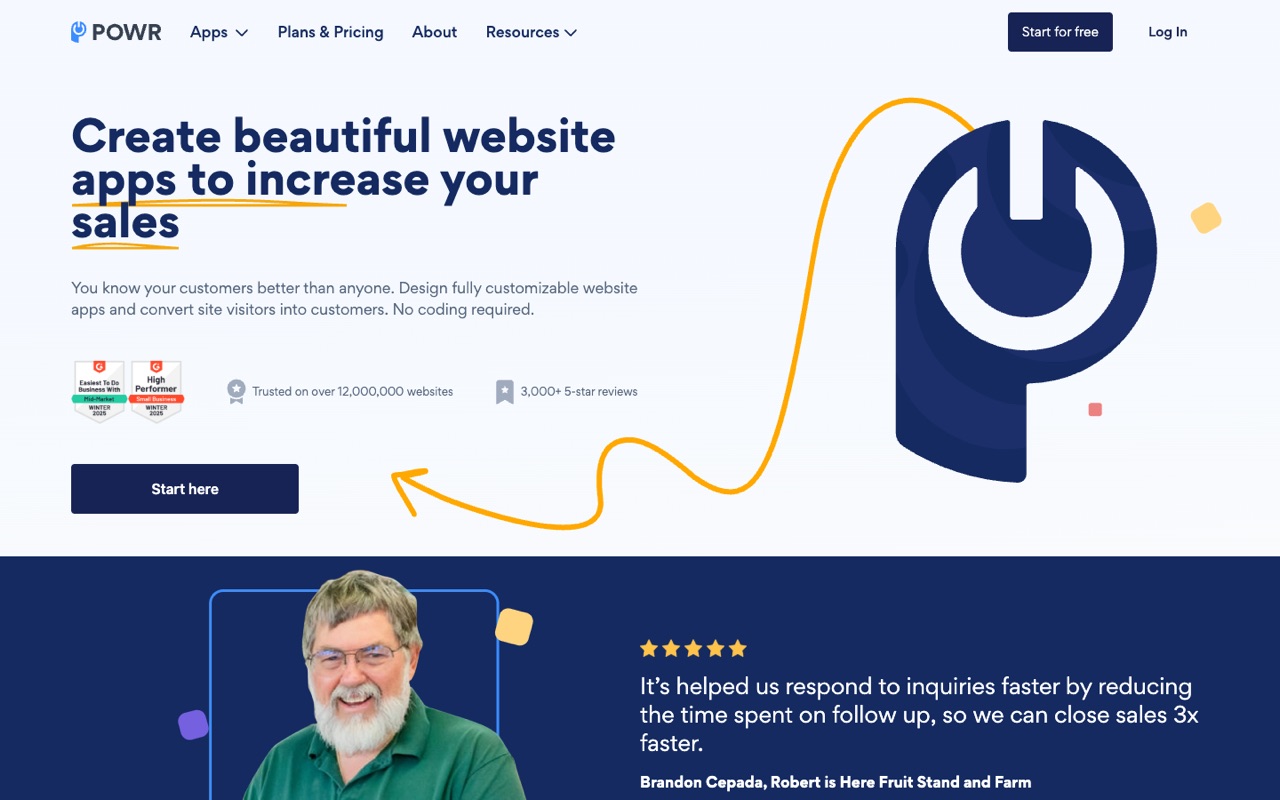 Screenshot of the POWR homepage