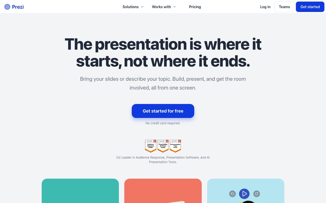 Screenshot of the Prezi homepage