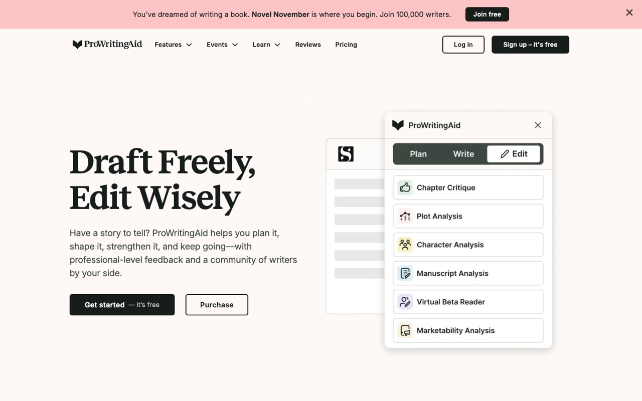 Screenshot of the ProWritingAid homepage