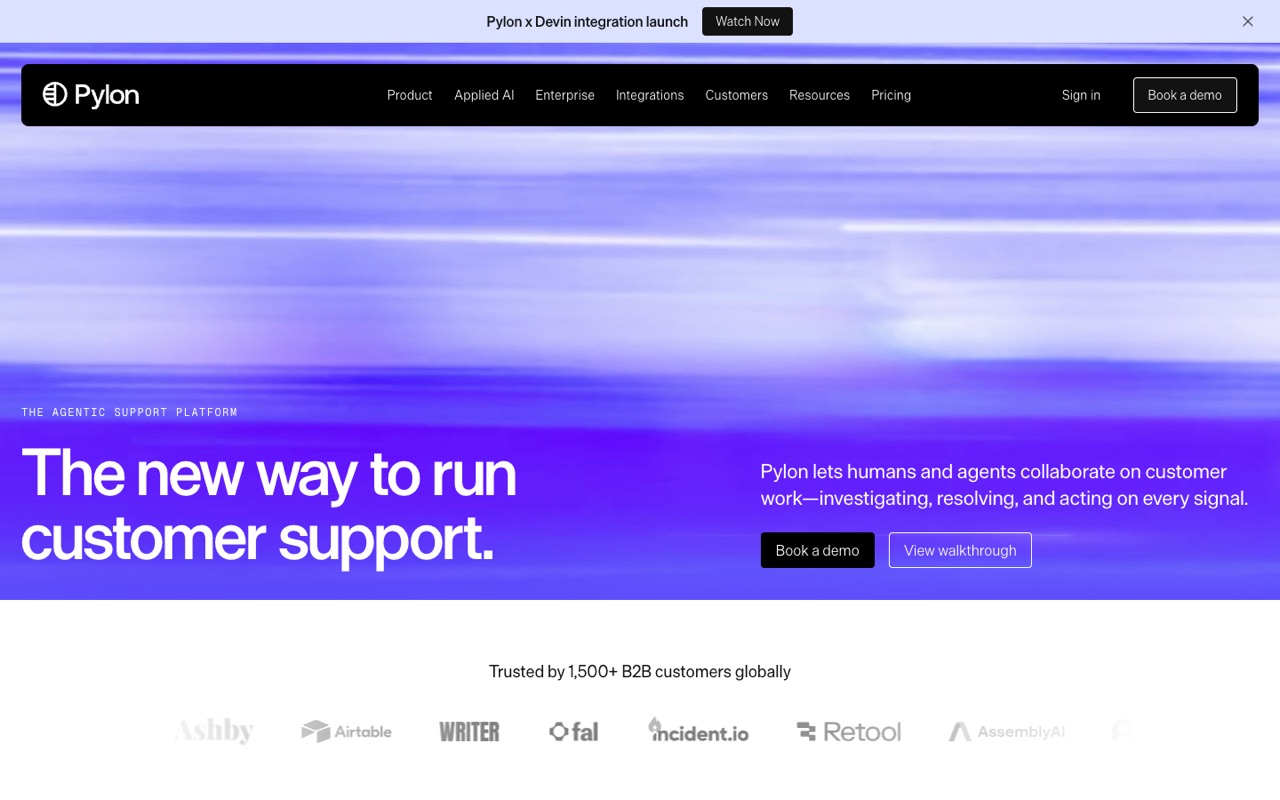 Screenshot of the Pylon homepage