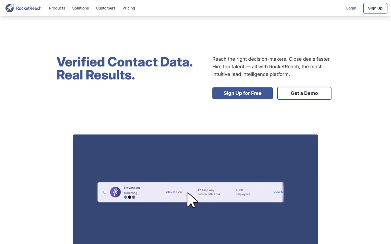 Screenshot of the RocketReach homepage