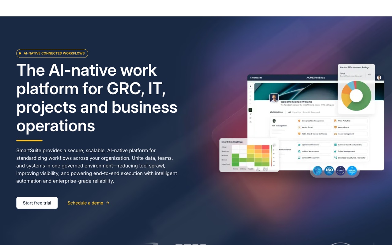 Screenshot of the SmartSuite homepage