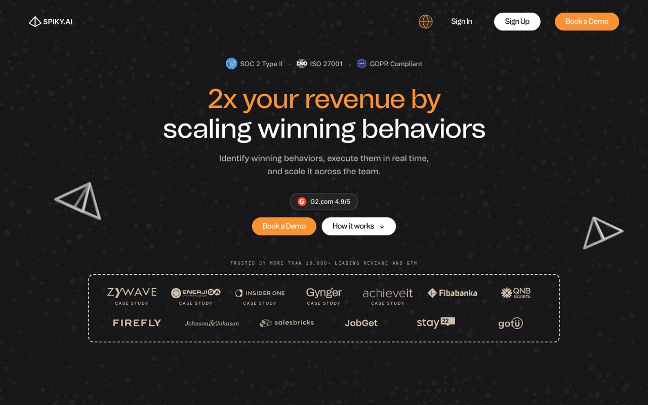 Screenshot of the Spiky homepage