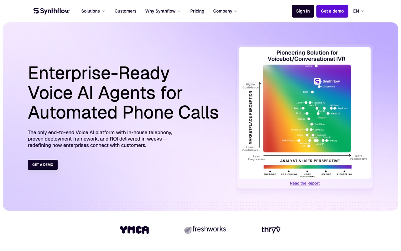 Screenshot of the Synthflow homepage