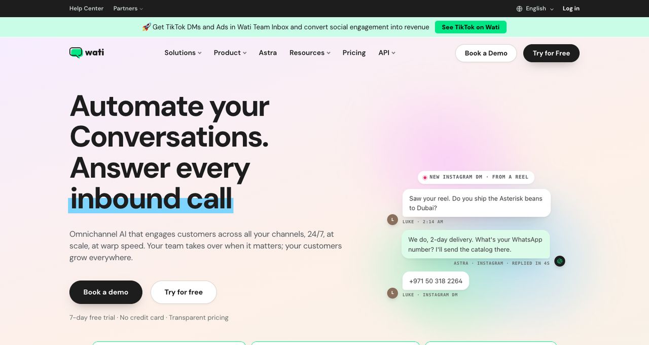 Screenshot of the Wati homepage