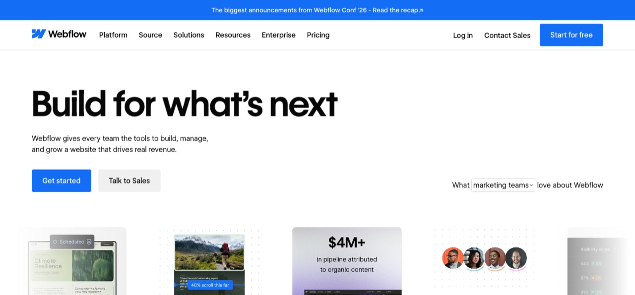 Screenshot of the Webflow homepage