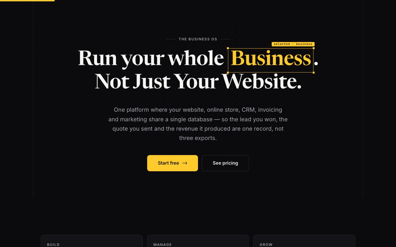 Screenshot of the Webydo homepage