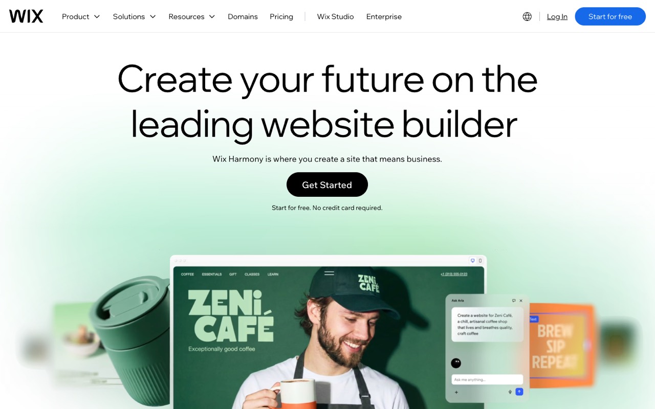 Screenshot of the Wix homepage