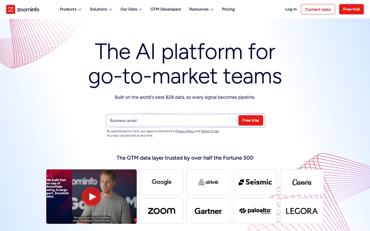 Screenshot of the ZoomInfo homepage